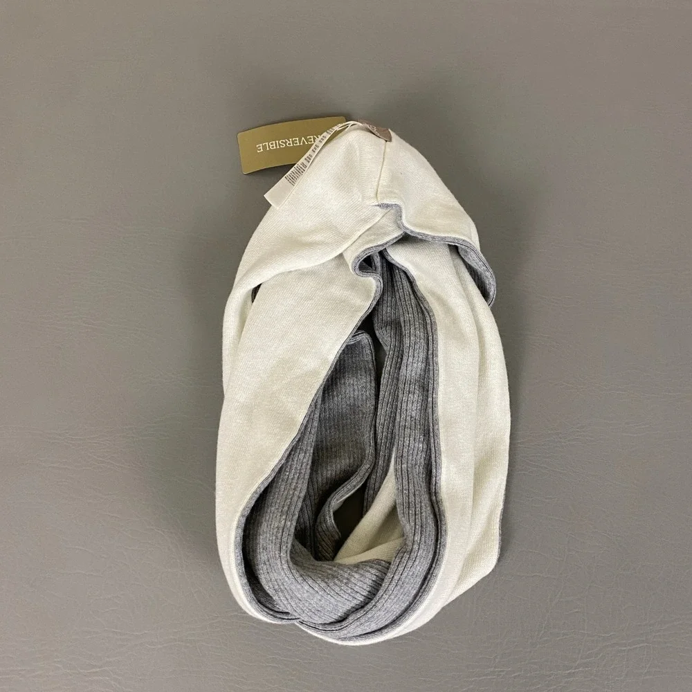 Chico's Infinity Scarf Reversible Neck Warmer Sweater Matchback Heather Gray NWT